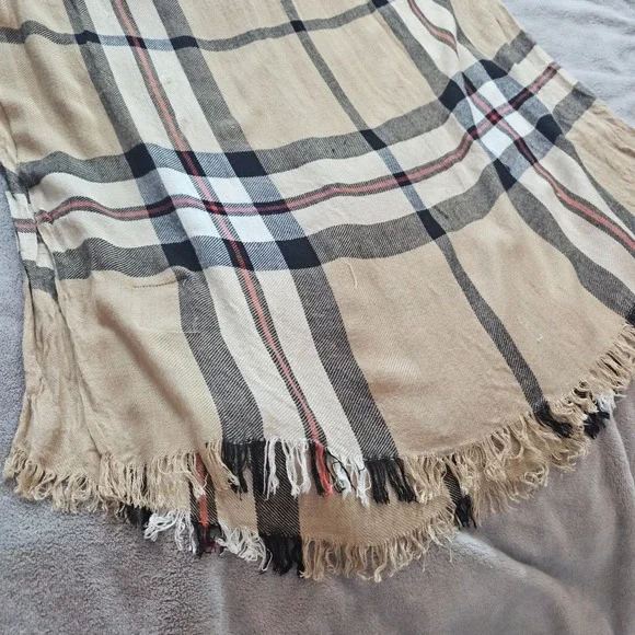Tartan 100% Viscose Camel Red Black White Plaid Large  Scarf Classic Academia - Picture 2 of 8